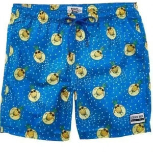 Beach Bros Men’s Swim Trunks Blue Tropical Floating Cool Pineapple Fruits Sz M